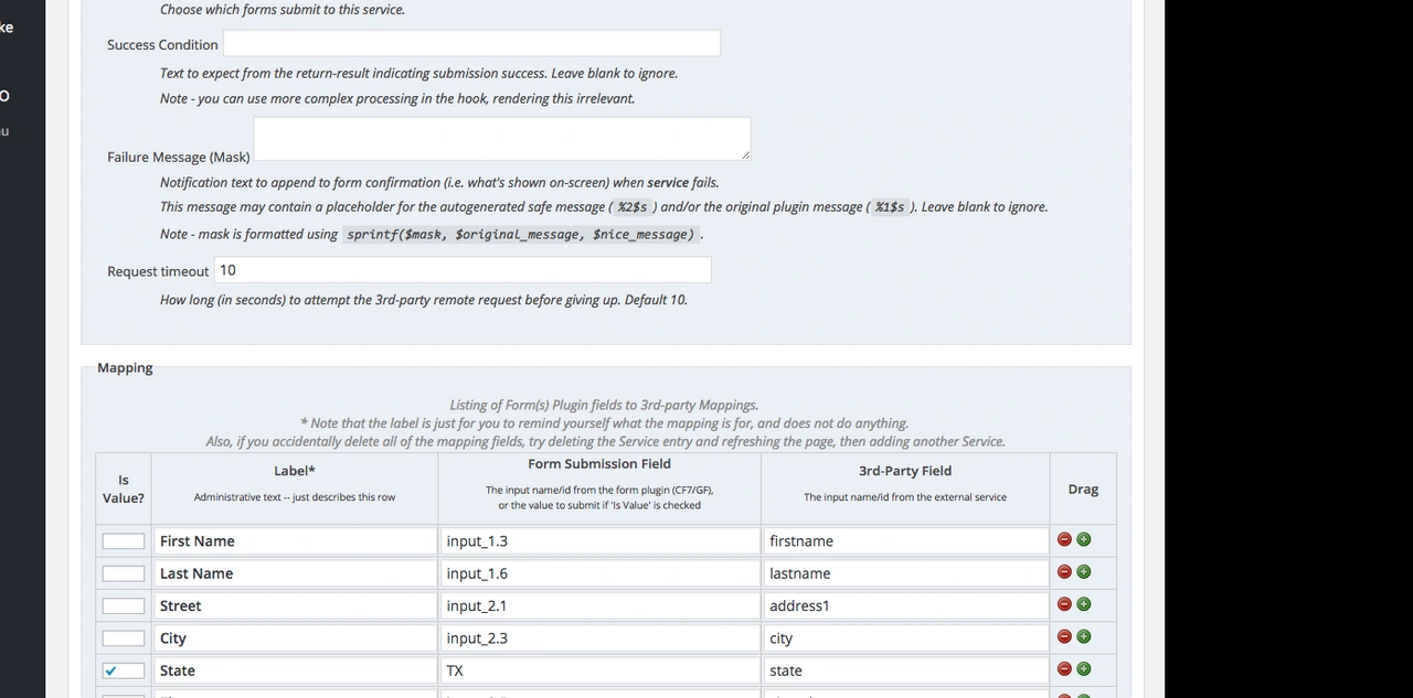Historical WordPress admin view showing Gravity Forms fields mapped to NetSuite fields for DFW Painting.
